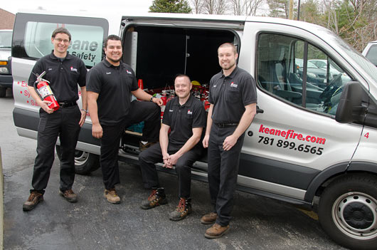 Keane Fire & Safety licensed technicians conduct a ten point inspection on the fire extinguishers.